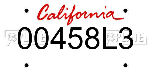 00458L3 California License Plate