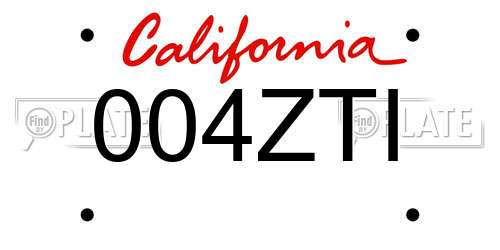 004ZTI California License Plate