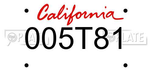 005T81 California License Plate
