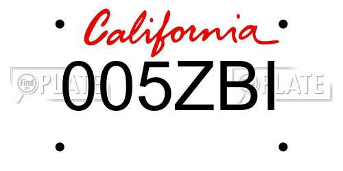 005ZBI California License Plate