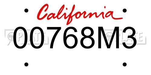 00768M3 California License Plate