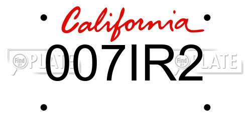 007IR2 California License Plate