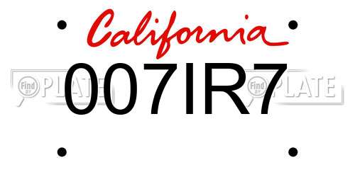 007IR7 California License Plate