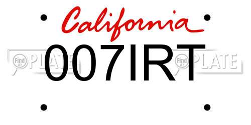 007IRT California License Plate