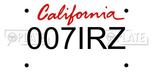007IRZ California License Plate