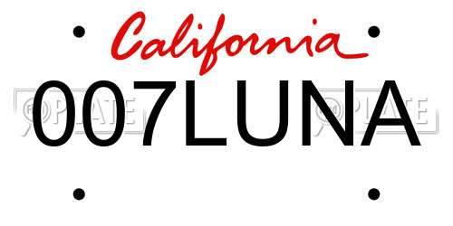 007LUNA California License Plate
