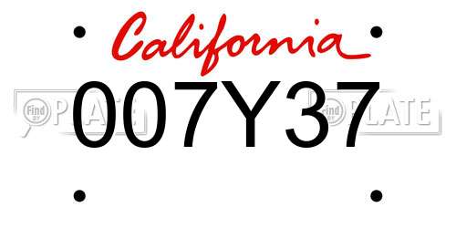 007Y37 California License Plate