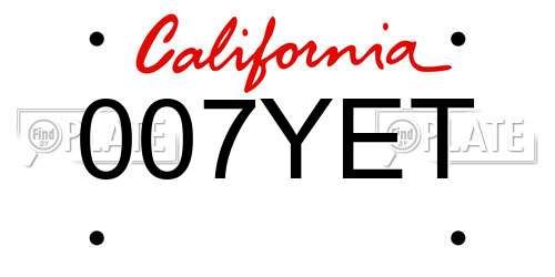 007YET California License Plate