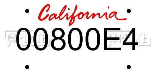 00800E4 California License Plate