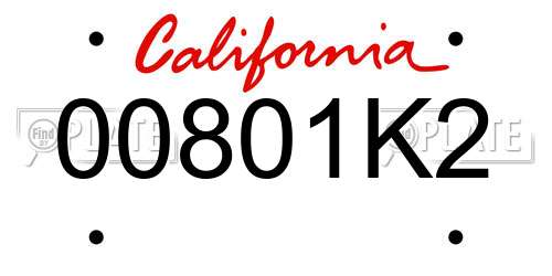 00801K2 California License Plate
