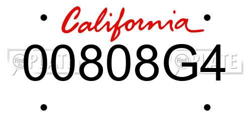 00808G4 California License Plate