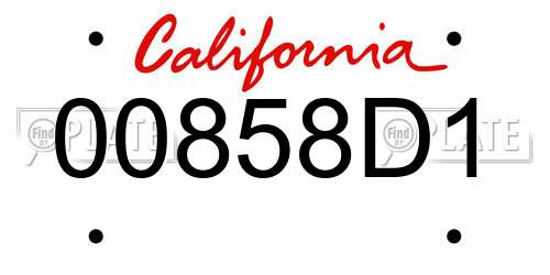 00858D1 California License Plate