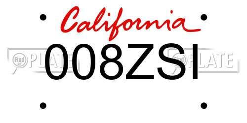 008ZSI California License Plate