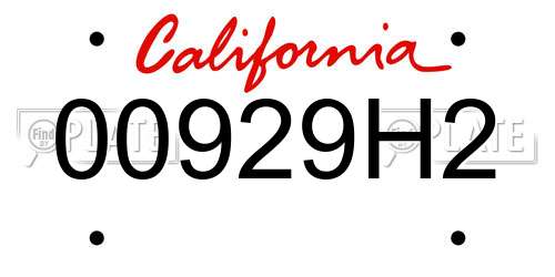 00929H2 California License Plate