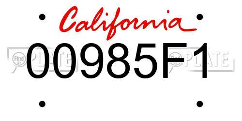 00985F1 California License Plate