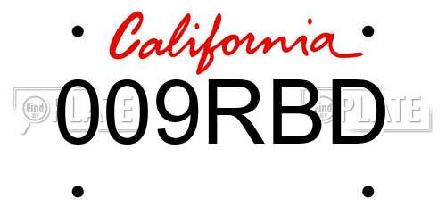 009RBD California License Plate
