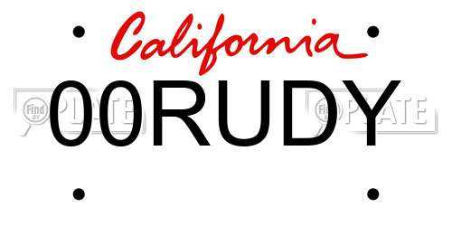 00RUDY California License Plate