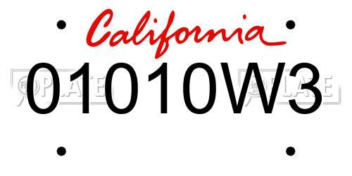 01010W3 California License Plate