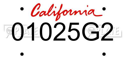 01025G2 California License Plate