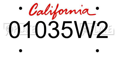 01035W2 California License Plate