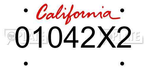 01042X2 California License Plate