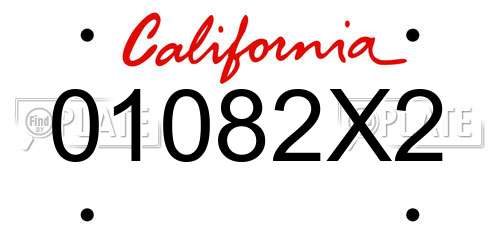 01082X2 California License Plate