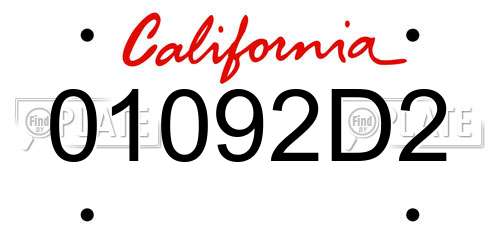 01092D2 California License Plate