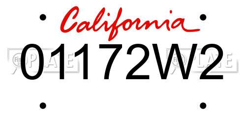 01172W2 California License Plate