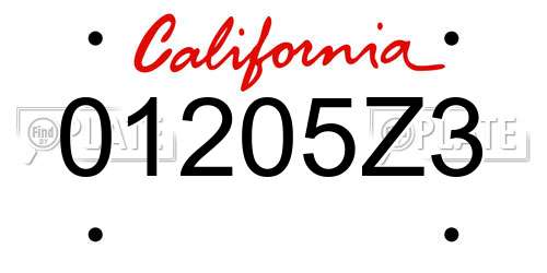 01205Z3 California License Plate