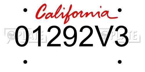 01292V3 California License Plate