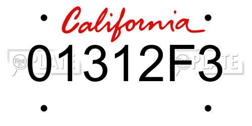 01312F3 California License Plate