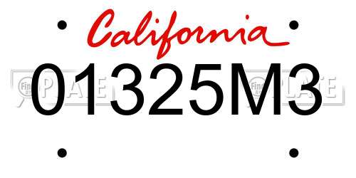 01325M3 California License Plate
