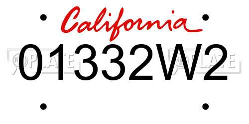 01332W2 California License Plate