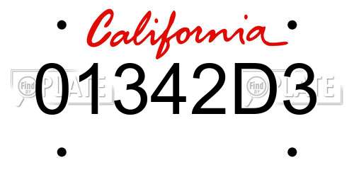 01342D3 California License Plate