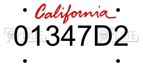 01347D2 California License Plate