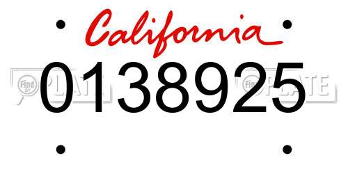0138925 California License Plate