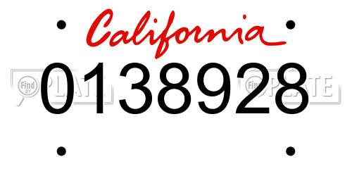 0138928 California License Plate