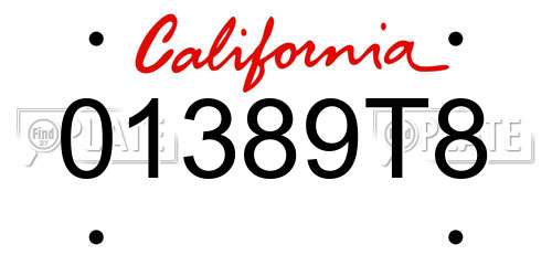 01389T8 California License Plate