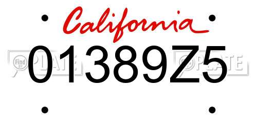 01389Z5 California License Plate