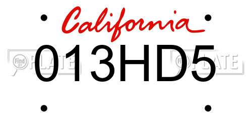 013HD5 California License Plate