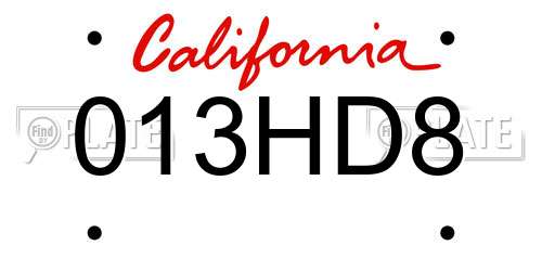 013HD8 California License Plate