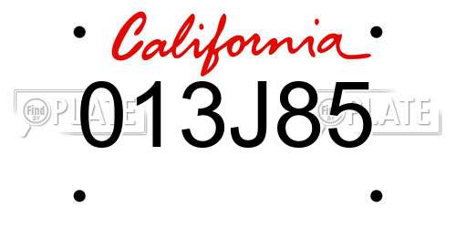013J85 California License Plate