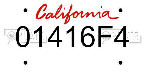 01416F4 California License Plate