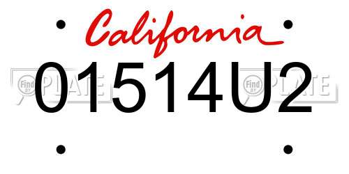 01514U2 California License Plate