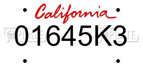 01645K3 California License Plate