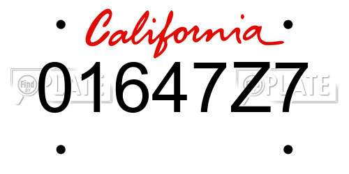 01647Z7 California License Plate