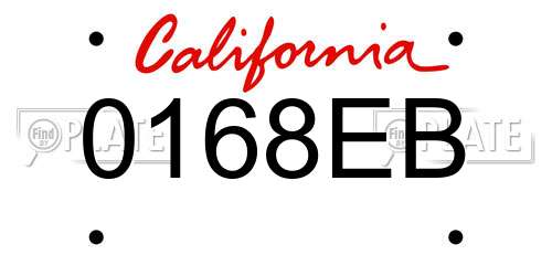 0168EB California License Plate
