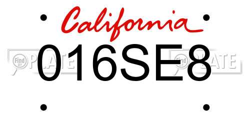 016SE8 California License Plate