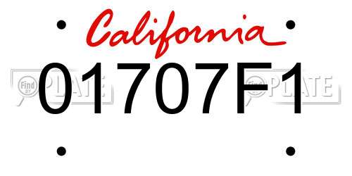 01707F1 California License Plate