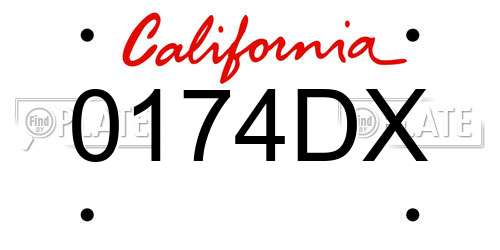 0174DX California License Plate